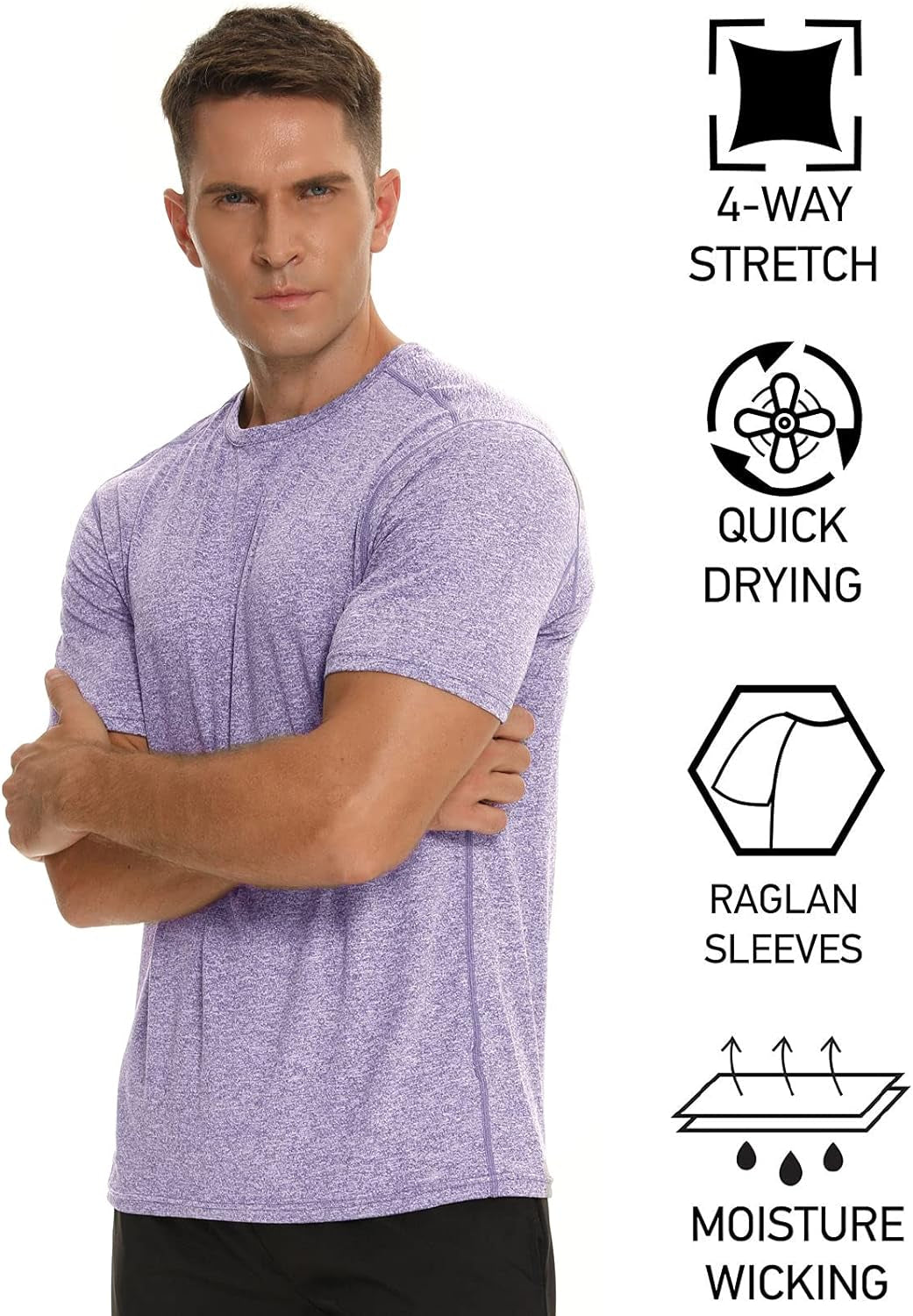 Mens Shirt Workout Running 2 Pack or 1 Pack Sports Short Sleeve Moisture Wicking Quick Dry Gym T Shirts