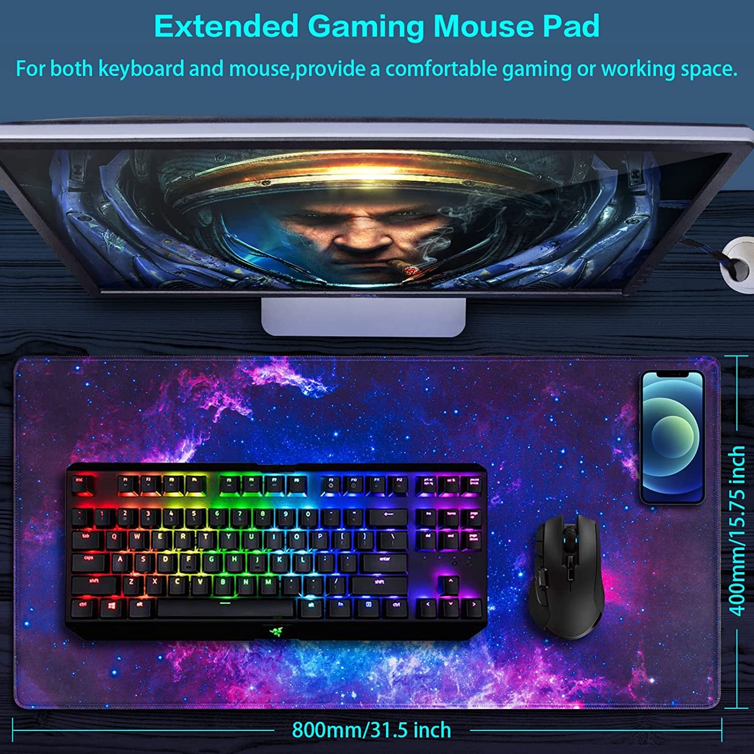 Gaming Mouse Pad, Large Extended Mouse Pad Big Computer Mousepad for Home Office Gaming Work 31.5X15.7Inch